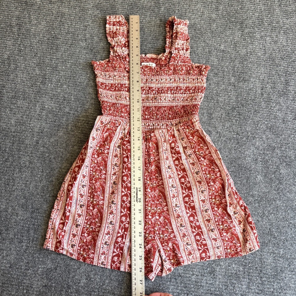 American Eagle Women XS Red Floral Smocked Boho Romper Ruffle Straps Sleeveless - Picture 4 of 6